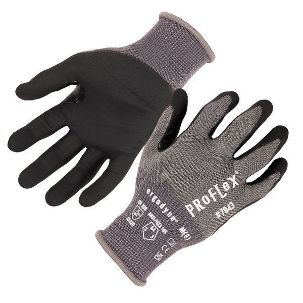 Proflex By Ergodyne Nitrile Coated CR Gloves, ANSI A4, Gray, Size S, 1 Pair 7043